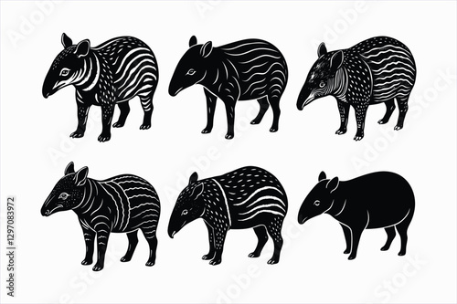 Set of tapir animal vector illustration.