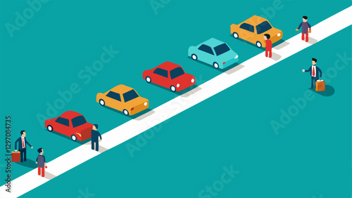 Traffic Jam Cars representing people all following a single route despite a visible clear road on the side representing how groups may stick to a bad decision rather than exploring