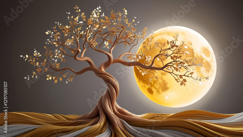 tree in the night with moon
