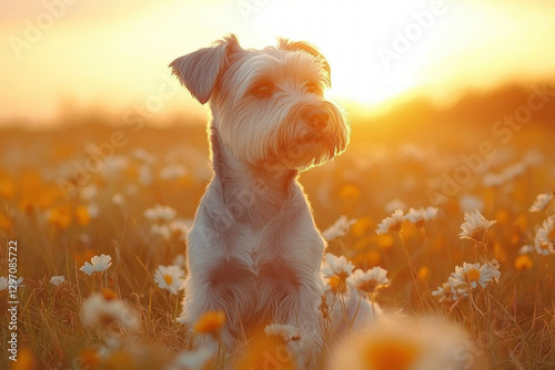 A Cesky Terrier dog sitting...
