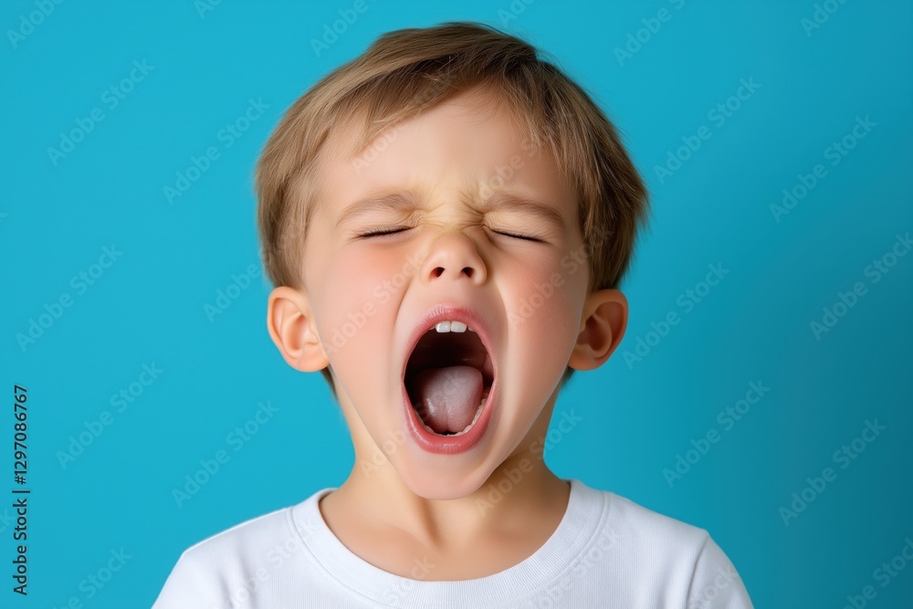 Joyful kid expressing strong emotion in studio on clear blue background Joyful kid expressing strong emotion in studio on clear blue background