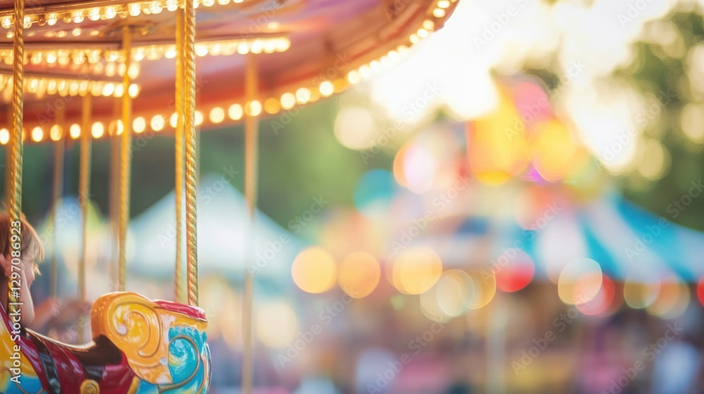 Naklejka premium Carousel Ride with Golden Poles and Blurred Background.
