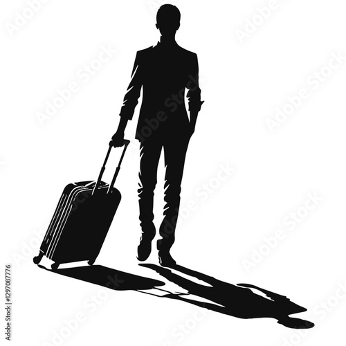 Traveler with Luggage Silhouette for Travel Blogs, Tourism Websites, Business Trip Content, Airport Services, and Vacation Planning Design