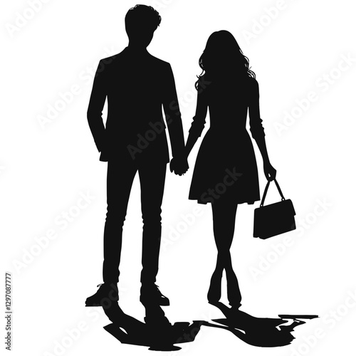 Couple silhouette holding hands - romantic black and white vector design for wedding websites, relationship blogs, greeting cards, Valentine's Day marketing materials and dating apps