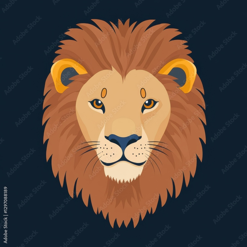 Fototapeta premium Stylized illustration of a lion's head with a majestic mane on a dark background.