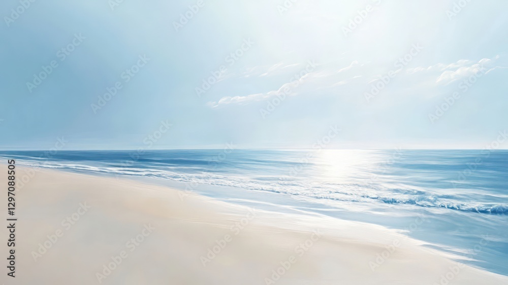Obraz premium Sunny daylight view of a calm ocean and sandy shoreline