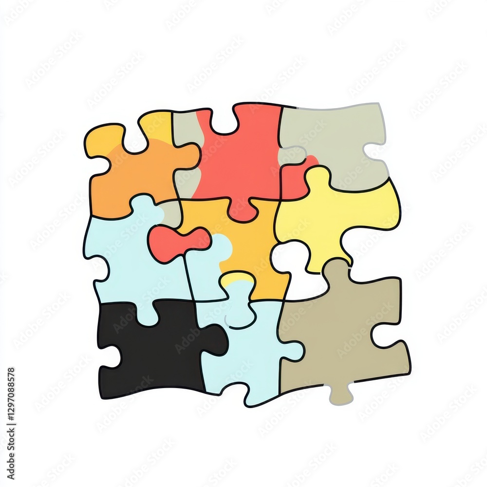 Colorful jigsaw puzzle pieces arranged playfully on a white background. Colorful jigsaw puzzle pieces arranged playfully on a white background.