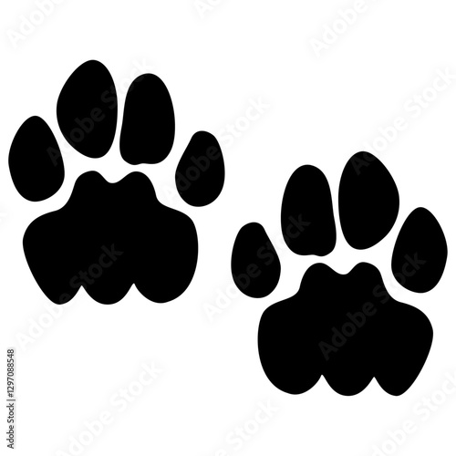 lion footprint, Lion paws, black silhouette.