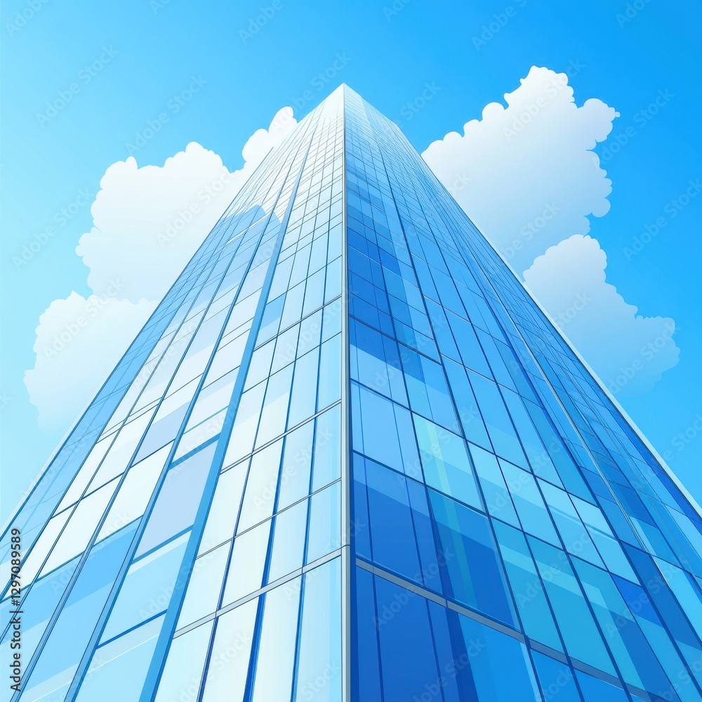 A sleek, modern skyscraper with reflective glass panels reaching for the blue sky. A sleek, modern skyscraper with reflective glass panels reaching for the blue sky.