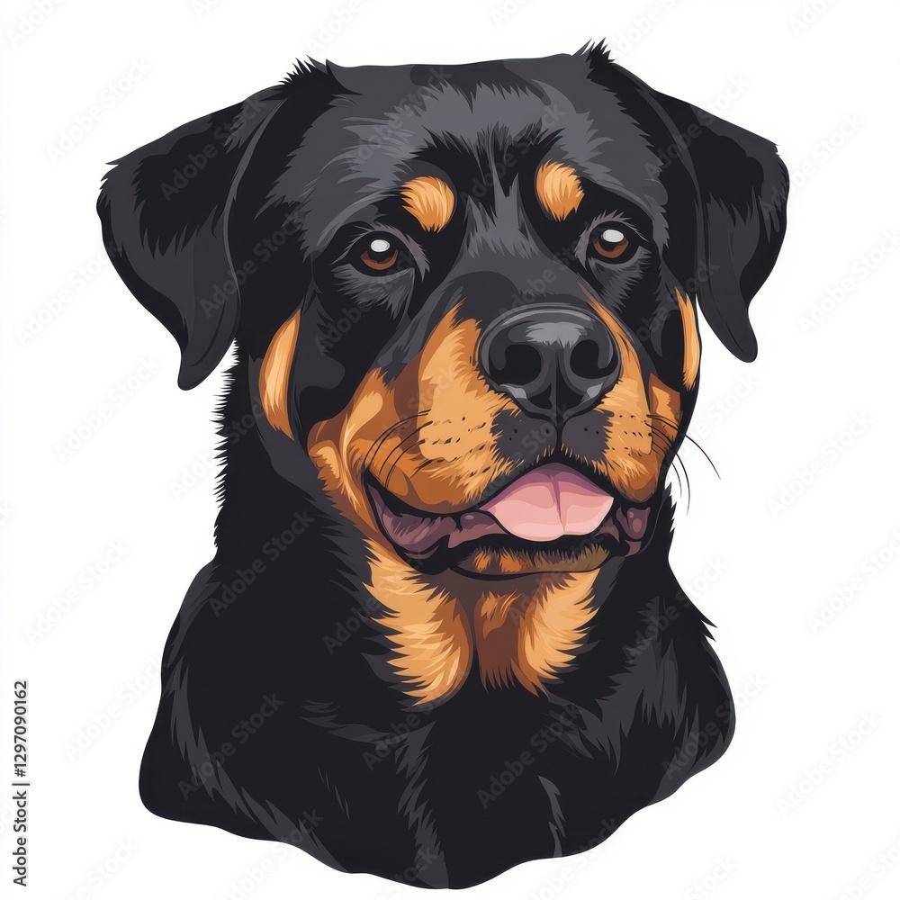 Obraz premium A proud Rottweiler with a shiny coat and expressive eyes, showcasing a friendly demeanor.