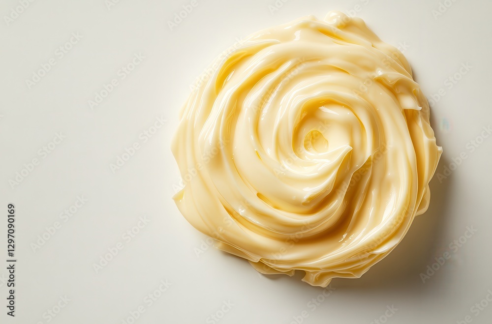 Creamy mayonnaise swirled on a light background showcasing its smooth texture perfect for culinary presentations and food styling projects