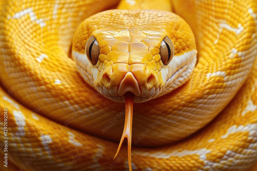 Fototapeta premium A detailed view of a yellow snake's face, ideal for use in educational or scientific contexts