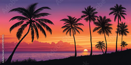 palm trees at sunset in thailand