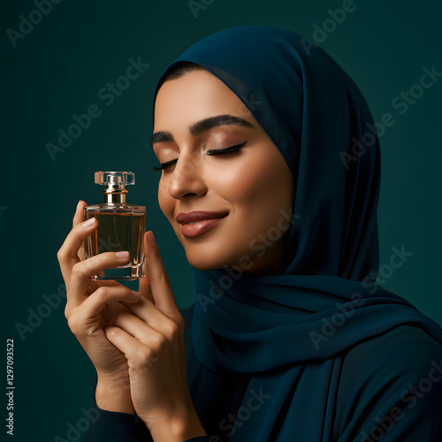 Arab Hijab woman with a glass of perfume