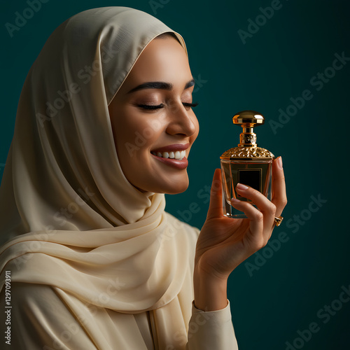 Arab Hijab woman with a glass of perfume