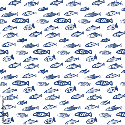 Hand-Drawn Fish Seamless Nautical Pattern