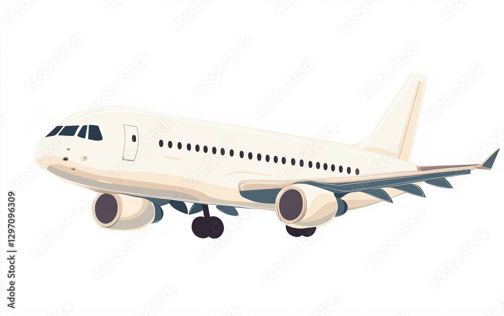 Fototapeta premium Airplane illustration in various angles and styles. Aircraft depicted as a vector graphic design. Transportation theme with commercial aviation concept.