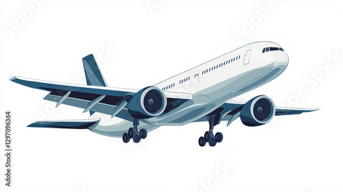 Airplane illustration in various angles and styles. Aircraft depicted as a vector graphic design. Transportation theme with commercial aviation concept.