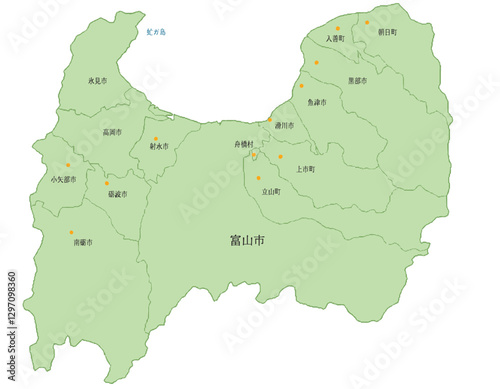 富山県　地図　黄緑　斑点　イラスト
