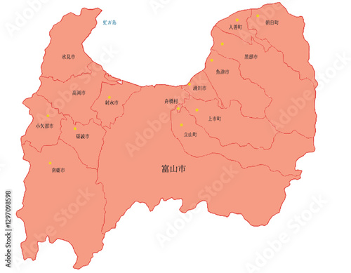 富山県　地図　オレンジ　斑点　イラスト