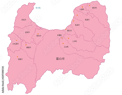 富山県　地図　ピンク　斑点　イラスト