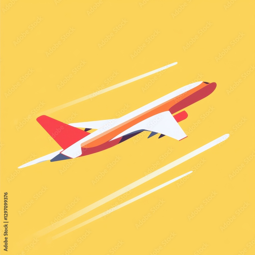 Naklejka premium A stylized illustration of an airplane flying high against a vibrant yellow backdrop.
