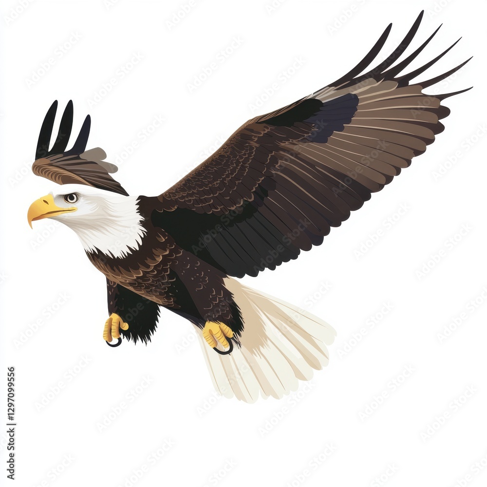 Obraz premium An illustrated eagle soaring majestically with wide-open wings and striking features.