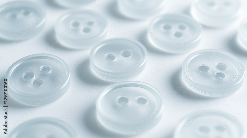 Scattered Translucent White Buttons on White Surface Scattered Translucent White Buttons on White Surface