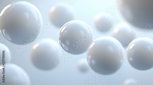 Scattered White Spheres on Light Blue Background