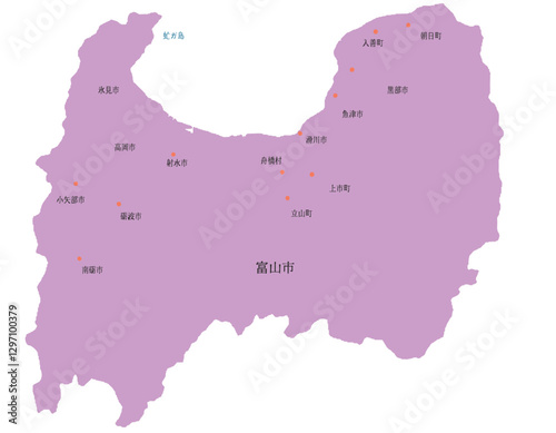 富山県　地図　紫　斑点　イラスト