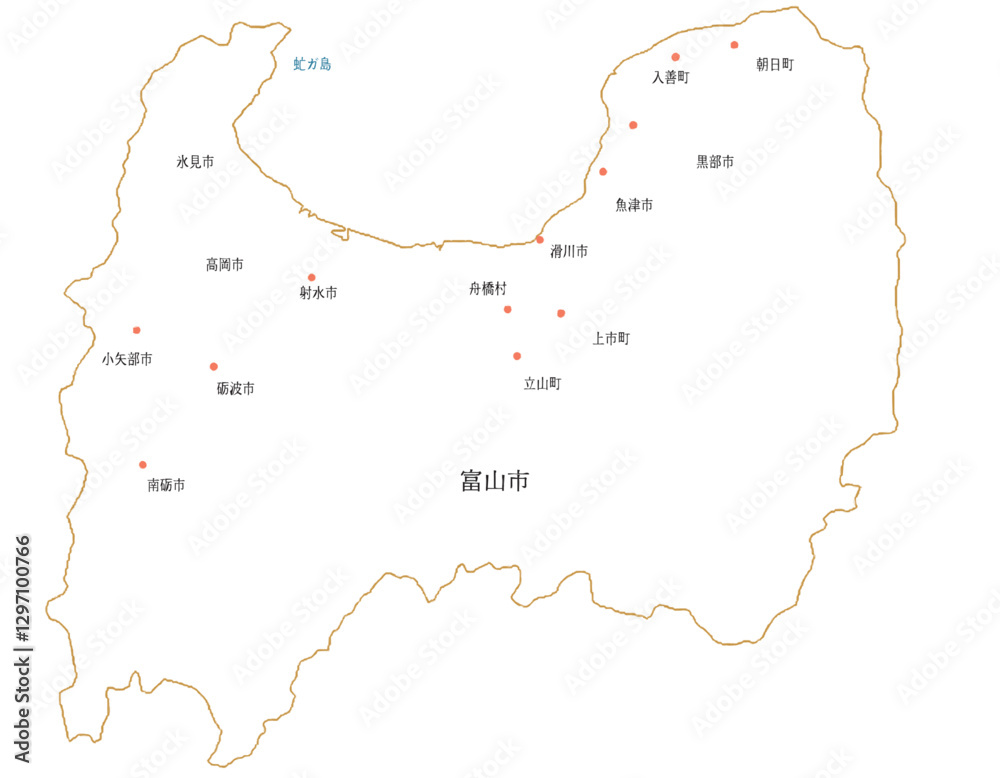 Obraz premium 富山県 地図 白 斑点 イラスト