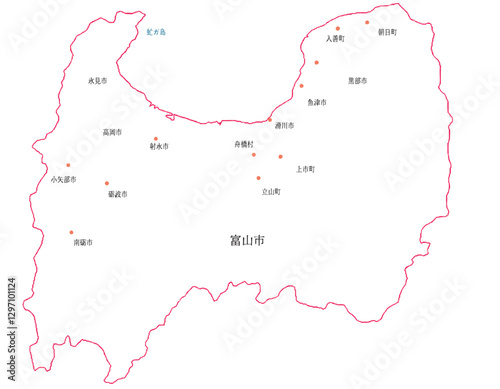 富山県　地図　白　斑点　イラスト