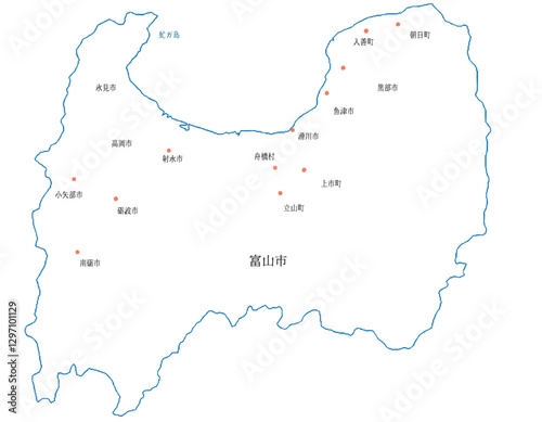 富山県　地図　白　斑点　イラスト