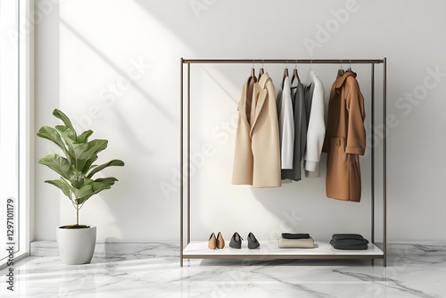 Wallpaper Mural minimalist wardrobe with modern clothing rack and neutral color palette featuring stylish coats and elegant fashion in contemporary interior Torontodigital.ca