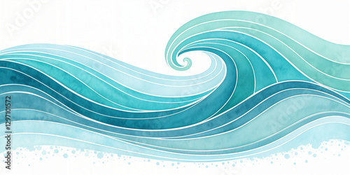 Abstract Watercolor Ocean Wave Illustration