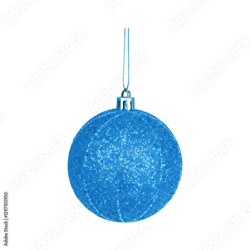 Blue christmas ball hanging isolated  white background vector  illustration