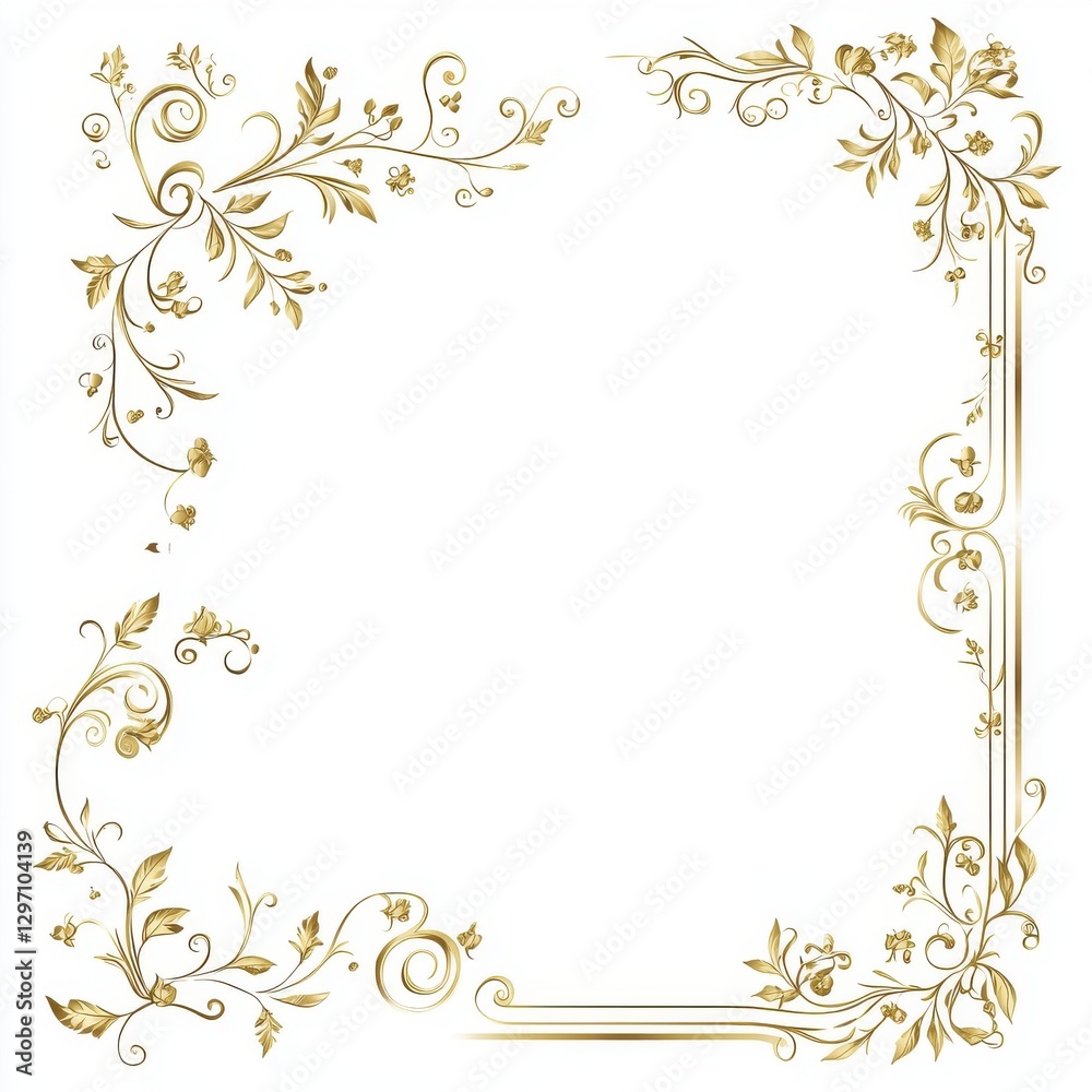 Elegant gold floral frame design with detailed vines and flowers, ideal for invitations and special occasions. Elegant gold floral frame design with detailed vines and flowers, ideal for invitations and special occasions.