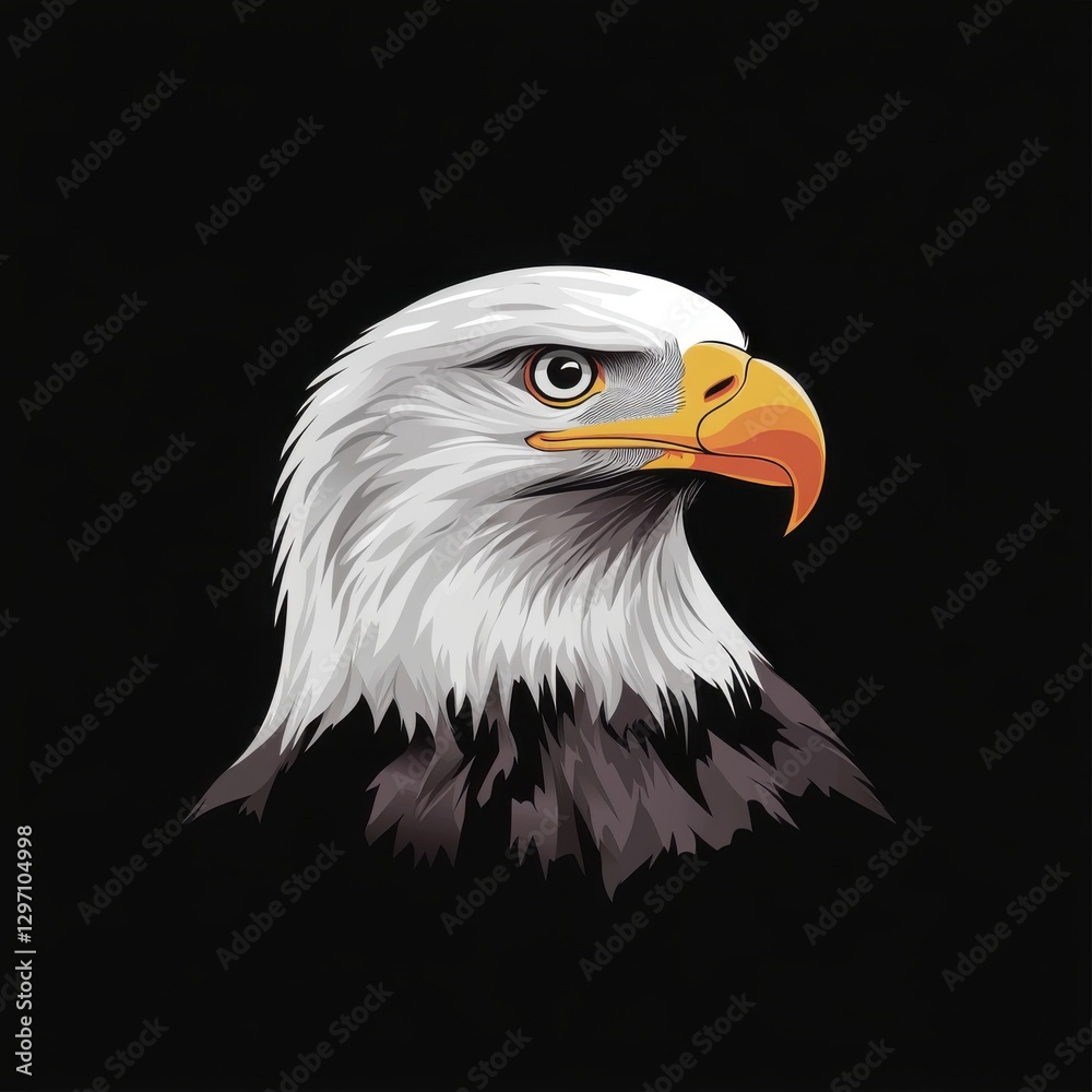 Detailed illustration of a majestic eagle against a black background, showcasing its sharp features. Detailed illustration of a majestic eagle against a black background, showcasing its sharp features.
