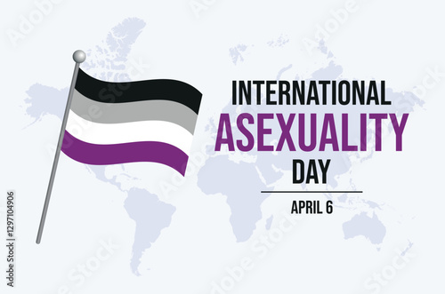 International Asexuality Day poster vector illustration. Asexual flag on a pole icon vector. LGBT asexual waving pride flag symbol. Template for background, banner, card. April 6. Important day