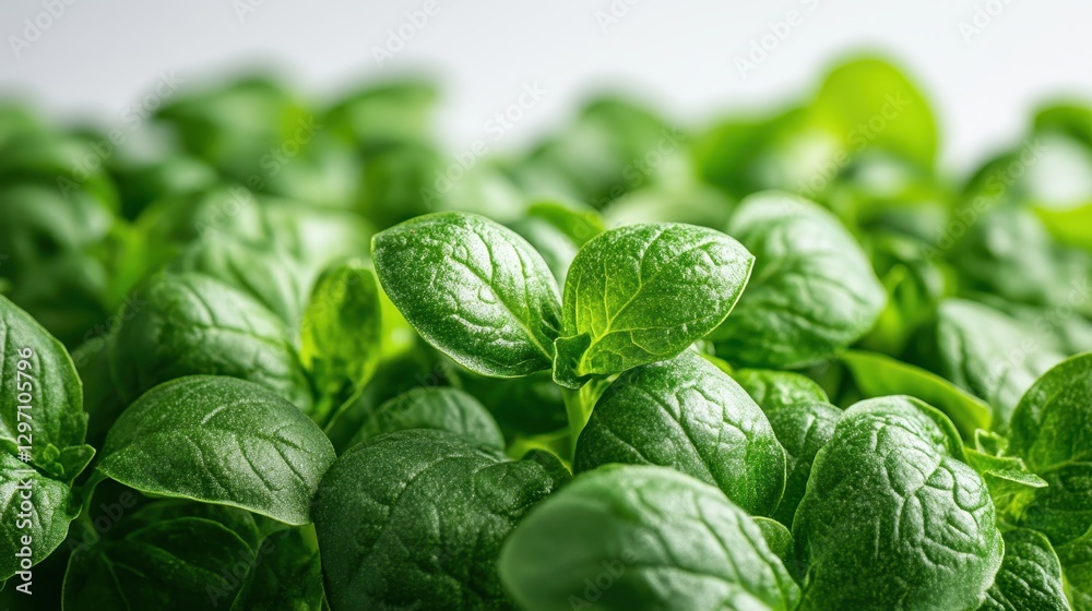 Fototapeta premium Fresh Green Herb Leaves Close-Up Under Soft Natural Light