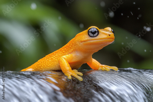 A palmate newt in a pond, d...