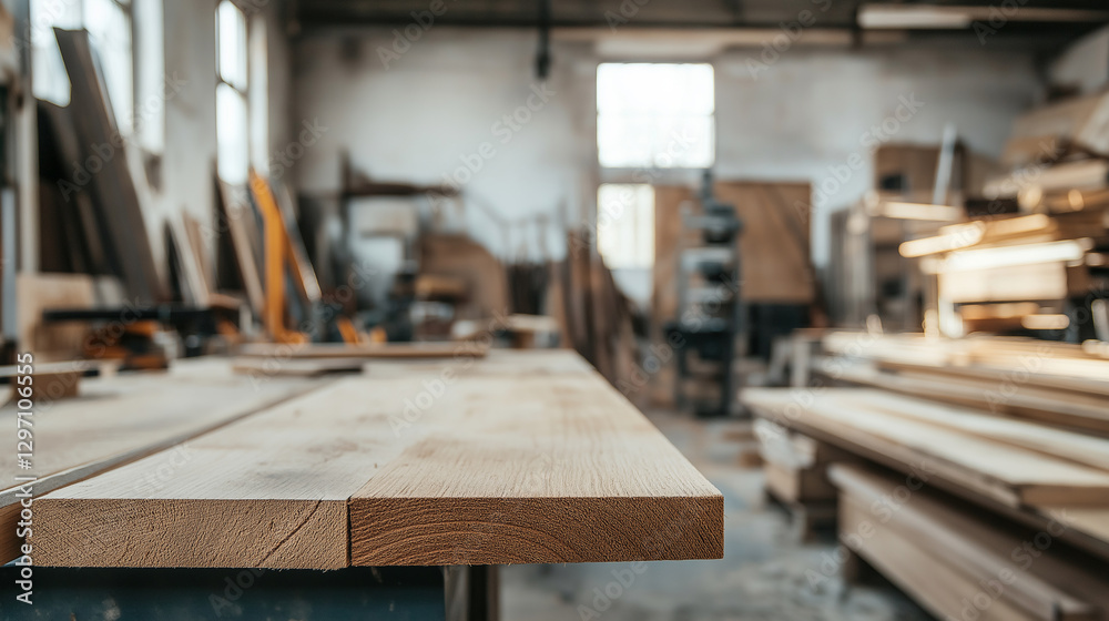 Planed Oak Wood Boards in a Carpenters Workshop Planed Oak Wood Boards in a Carpenters Workshop