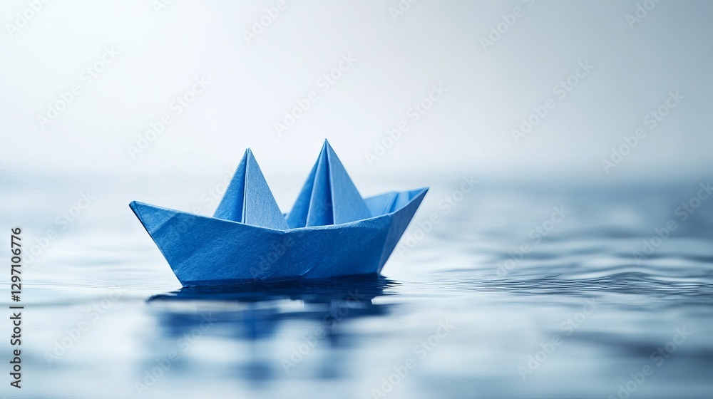 A single blue paper boat in a studio setting illustrating the concept of leadership