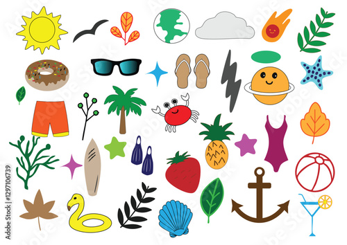 Hand drawn summer elements collection illustration vector