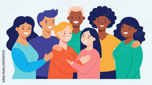 Unity in Diversity Show a diverse group of individuals with different backgrounds genders and abilities embracing or supporting each other highlighting the richness of shared