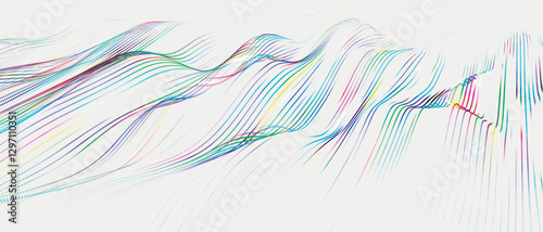Multicolored wave of glowing dots. Futuristic dot wave of bright particles on light background. Weave effect. Futuristic background for presentation design. Wide format vector illustration.