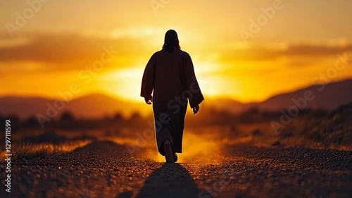 Jesus walking path sunset