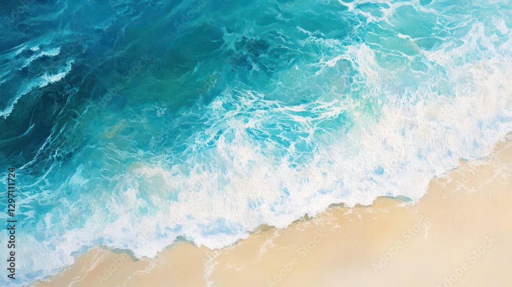 The gentle waves wash onto a sandy beach shoreline The gentle waves wash onto a sandy beach shoreline
