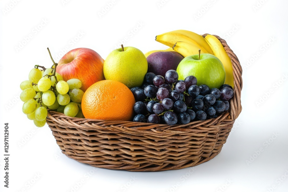 A woven basket filled with an assortment of ripe fruits A woven basket filled with an assortment of ripe fruits