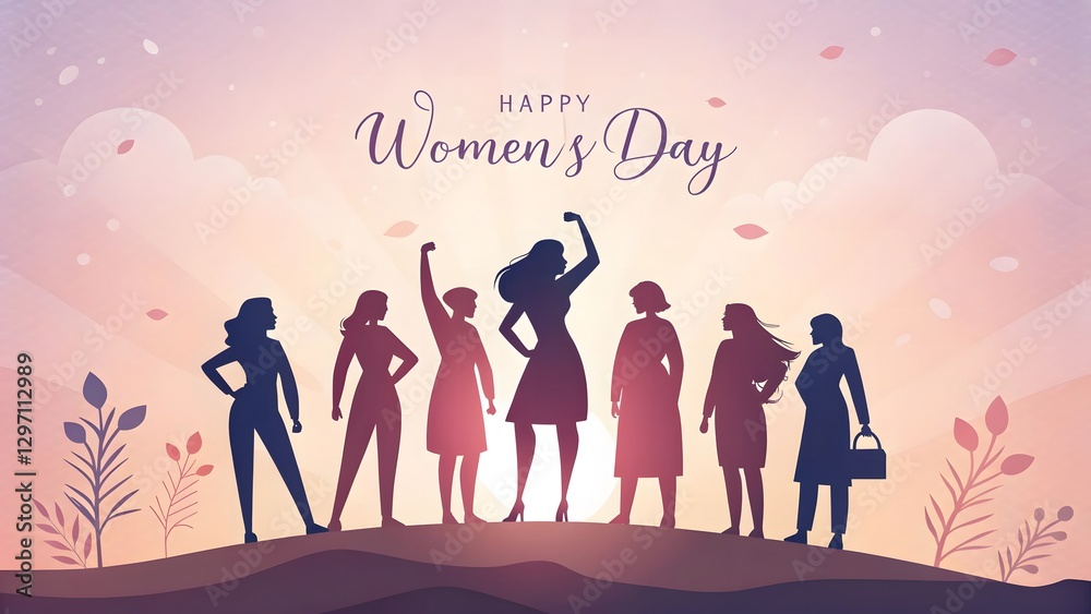 Happy womens day 2025 background design with illustration Happy womens day 2025 background design with illustration